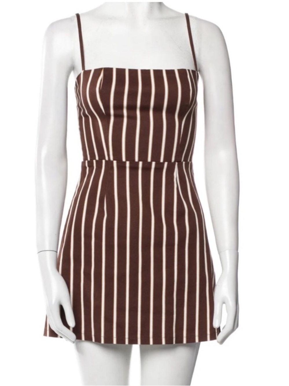 Reformation Brown & Cream Striped Spaghetti Strap Mini Dress